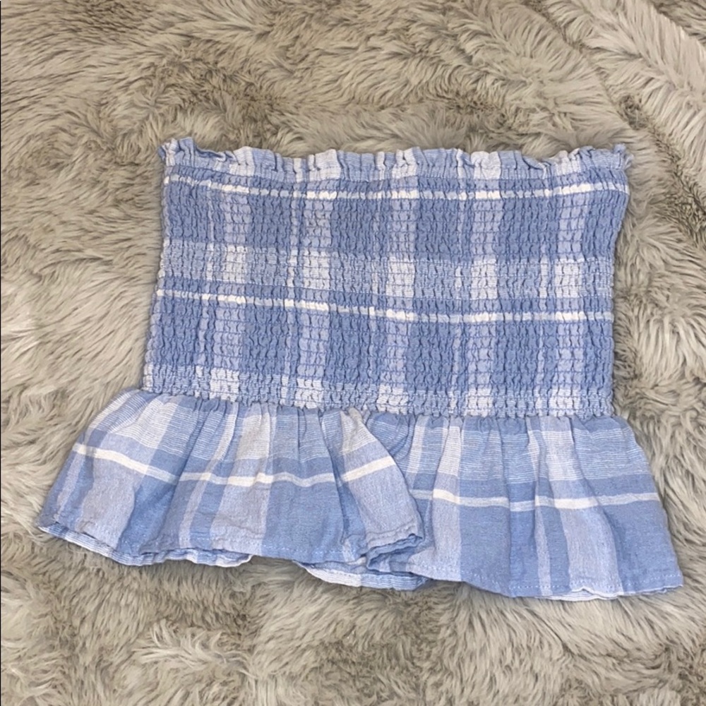 American Eagle Blue Plaid Tube Top